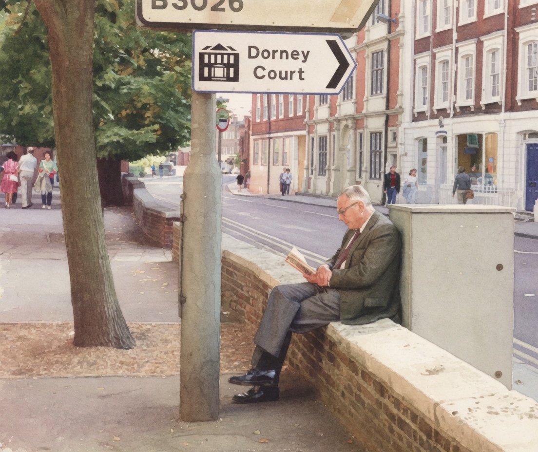 Charlie Munger reading on a wall